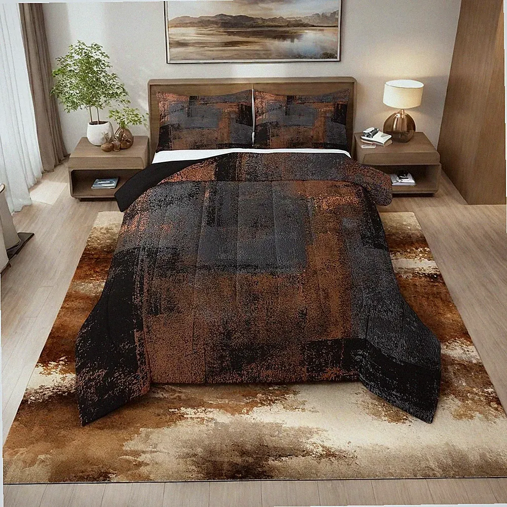 Black Brown and Grey Bedding Set for Adults King,Grunge Watercolor Ombre Comfort