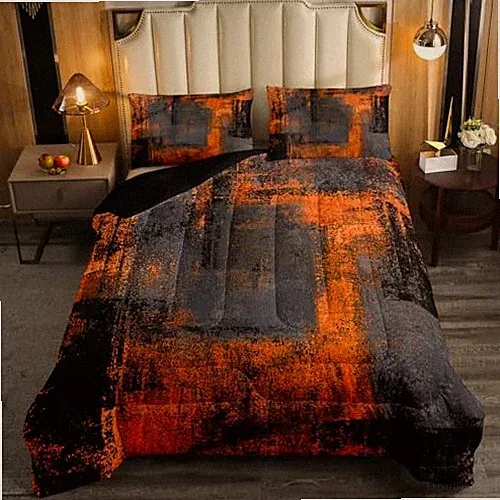Comforter Set For Men Women Retro Black Dark Grey Orange Abstract Full Multi 13