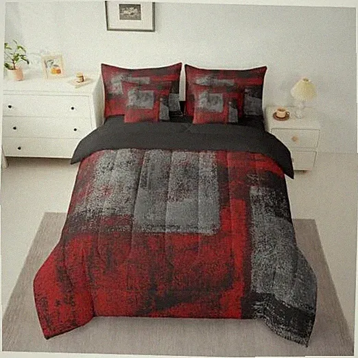 Grunge Ombre Comforter Red Black Grey Comforter Set Geometric Queen Grey Red