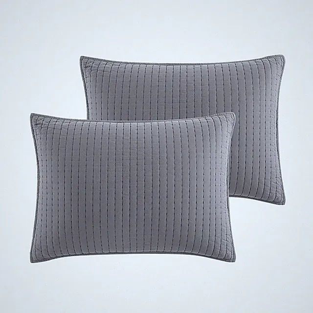 Quilted Pillow Sham Standard Size Grey 2 Pack for Bedroom Decor